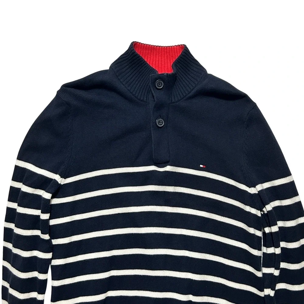 Tommy Hilfiger‎ Men Chunky Sweater S Button Mock Neck Nautical Preppy Old Money